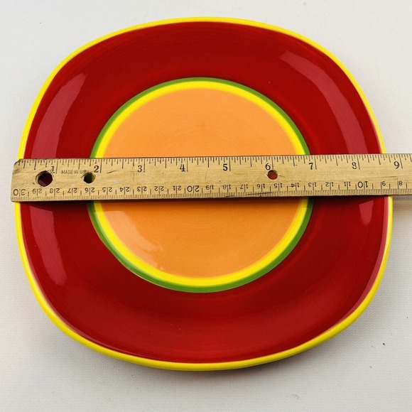 Dansk Caribe Aruba Orange Square Salad Plate 8.75" Yellow Green Red - Picture 4 of 4